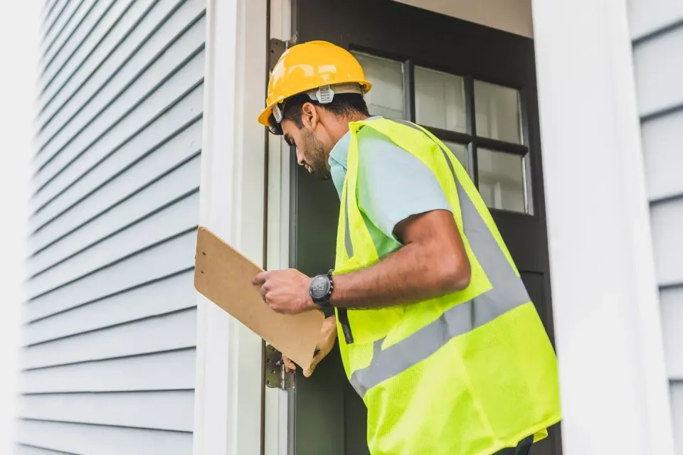 Pest Control Technician — Home Inspection — Pest Control Technician, Hard Hat, Safety Vest, Pest Control, Pest Control in So…